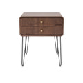 Modern Walnut Nightstand with Two Drawers and Metallic Legs