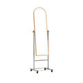 Free-Standing Arched Mirror with Wooden Frame and Rolling Base